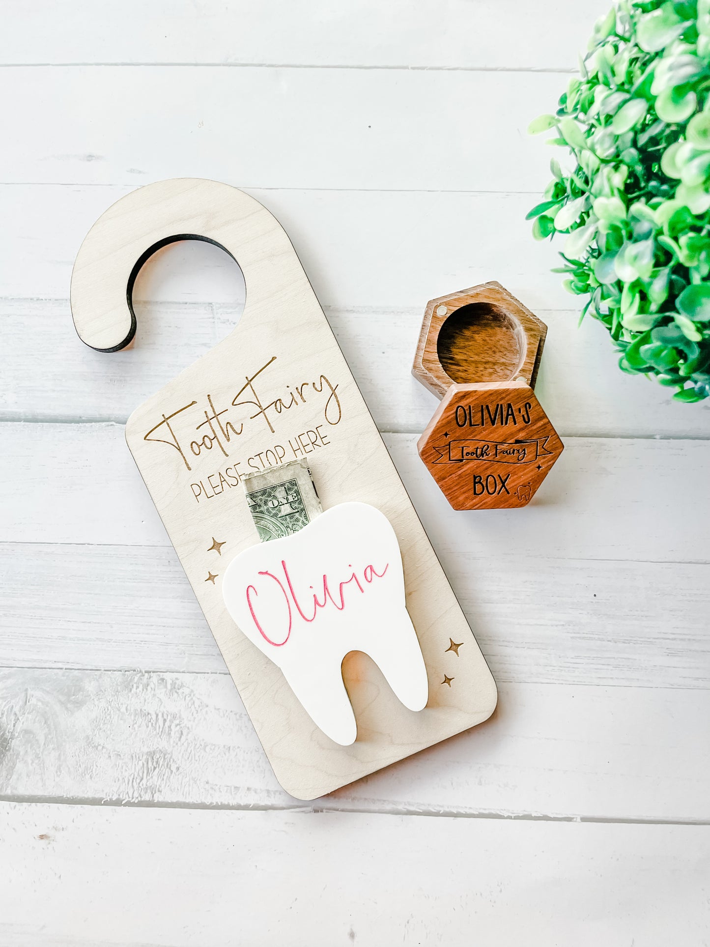 Personalized tooth fairy door hanger